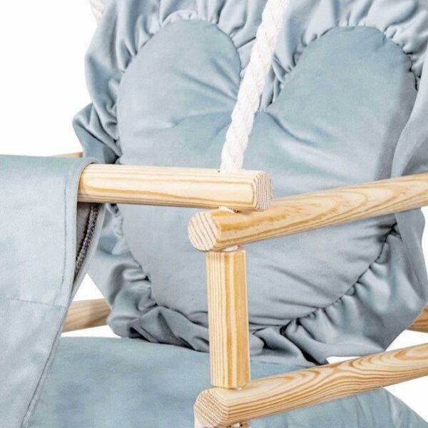 Leagan pentru copii, lemn, perna inima albastru deschis, 33.4x34.5x25 cm, Springos - imagine 11