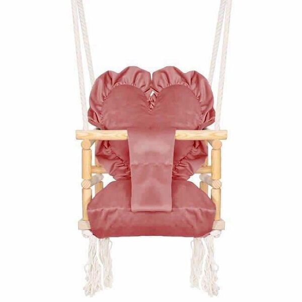 Leagan pentru copii, lemn, perna inima roz, 33.4x34.5x25 cm, Springos - imagine 9