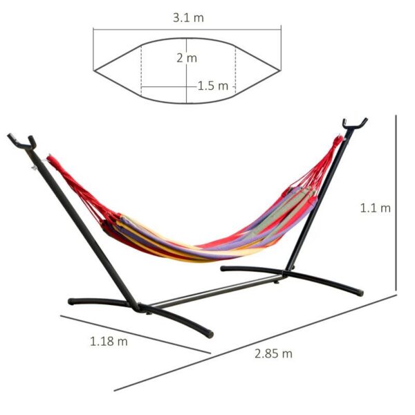 Hamac bumbac cu suport otel, husa, multicolor, dungi, 200x150 cm - imagine 8