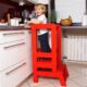 Inaltator multifunctional/ajutor de bucatarie pentru copii, ajustabil, lemn, rosu, 39x52x90 cm, Springos - imagine 3