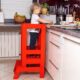 Inaltator multifunctional/ajutor de bucatarie pentru copii, ajustabil, lemn, rosu, 39x52x90 cm, Springos - imagine 2
