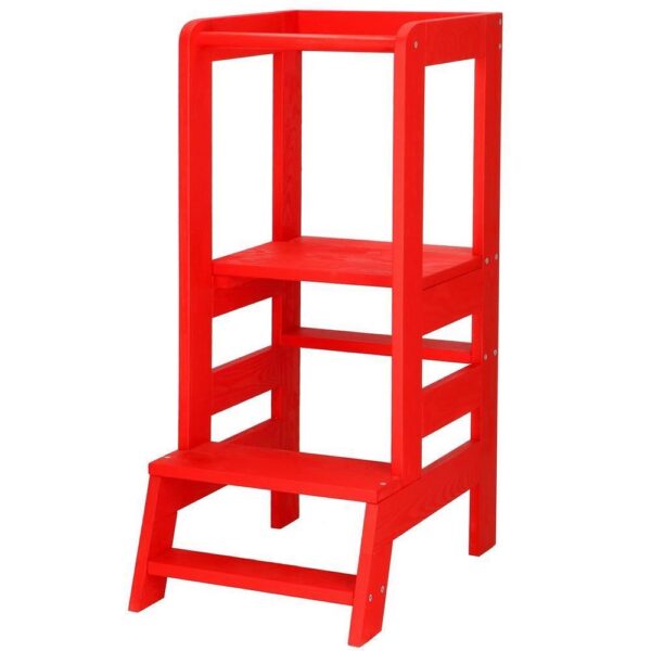 Inaltator multifunctional/ajutor de bucatarie pentru copii, ajustabil, lemn, rosu, 39x52x90 cm, Springos - imagine 15