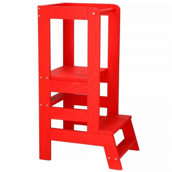 Inaltator multifunctional/ajutor de bucatarie pentru copii, ajustabil, lemn, rosu, 39x52x90 cm, Springos - imagine 13