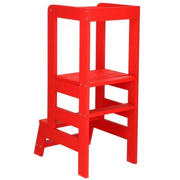 Inaltator multifunctional/ajutor de bucatarie pentru copii, ajustabil, lemn, rosu, 39x52x90 cm, Springos - imagine 10