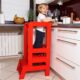 Inaltator multifunctional/ajutor de bucatarie pentru copii, ajustabil, lemn, rosu, 39x52x90 cm, Springos - imagine 9