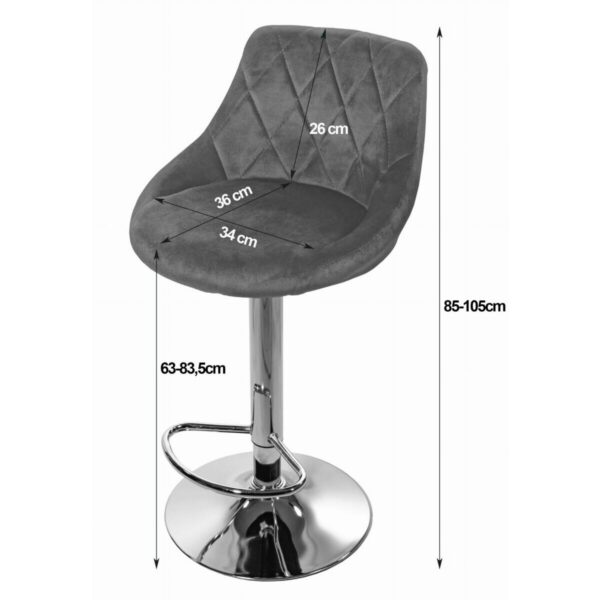 Scaun de bucatarie/bar, Artool, Kast, rotativ, catifea, gri si argintiu, 45.5x49x85-105 cm - imagine 6