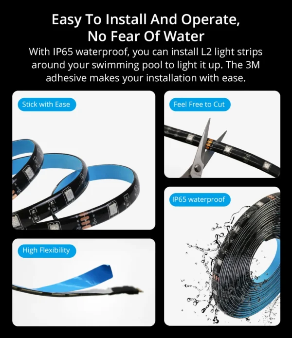 Banda LED Sonoff Wifi RGB L2 5m, Sincronizare Muzica, IP65, Wifi, Bluetooth, Telecomanda - imagine 13
