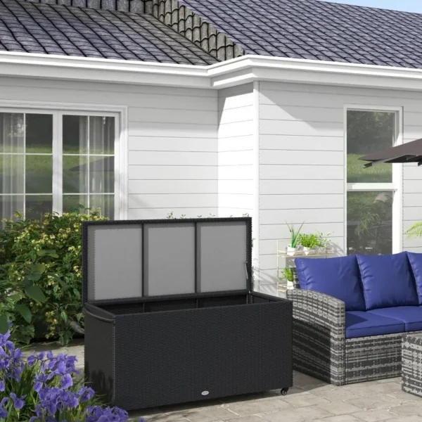 Lada depozitare de gradina, ratan sintetic, negru, max 30 kg, 121x57x67 cm - imagine 11