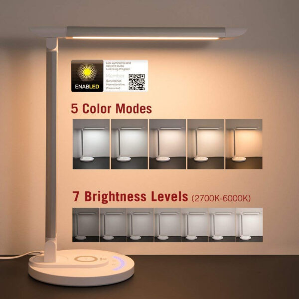 Lampa LED de birou Smart TaoTronics TT-DL036, cu incarcator wireless, control touch, USB, 12W, 410 lm, Alb - imagine 3