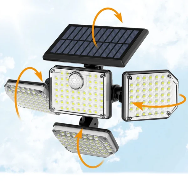Lampa solara de perete MustWin cu 4 panouri, senzor de miscare, telecomanda, 1400 lm, LED, 182 leduri, 3 moduri, incarcare solara - imagine 2