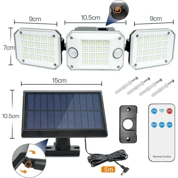 Lampa solara de perete, panou extern, 2000 mAh, 3 moduri, IP65, Breckner Germany - imagine 8