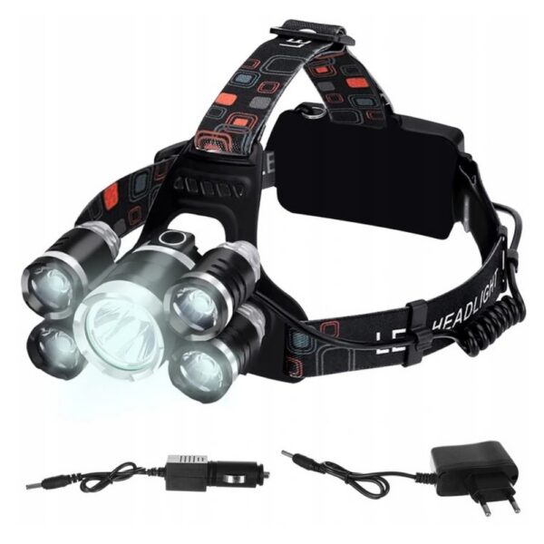 Lanterna frontala de cap, 5 LED-uri CREE, 4 moduri iluminare, acumulator, unghi reglabil de inclinare - imagine 1
