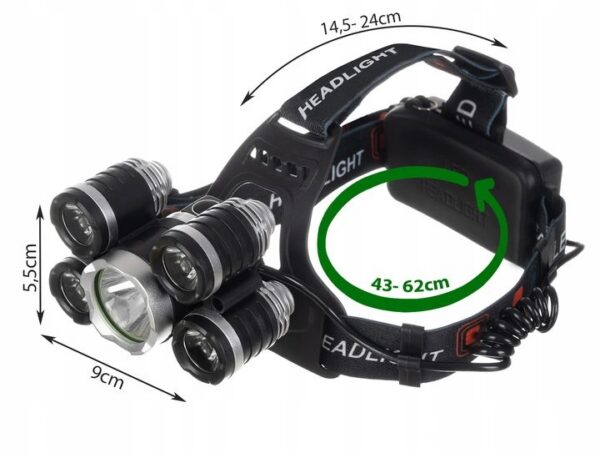 Lanterna frontala de cap, 5 LED-uri CREE, 4 moduri iluminare, acumulator, unghi reglabil de inclinare - imagine 5