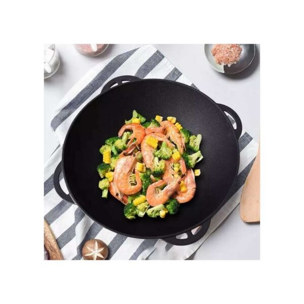 Oala de fonta tip wok, cu capac, 3 in 1, 32x14 cm, Perfect Home  - imagine 4
