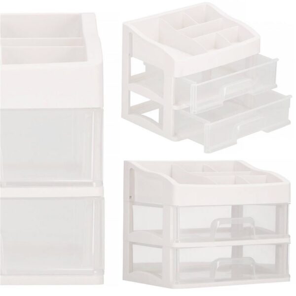 Organizator cosmetice, plastic, 3 niveluri, 2 sertare, alb, 30x25x34 cm, Springos - imagine 14
