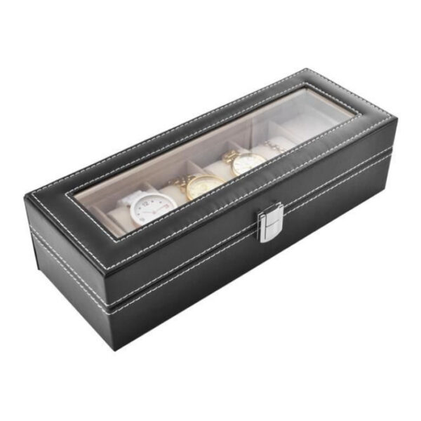 Organizator pentru ceasuri cu 6 compartimente, piele ecologica, negru - imagine 10