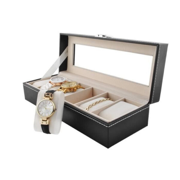 Organizator pentru ceasuri cu 6 compartimente, piele ecologica, negru - imagine 12
