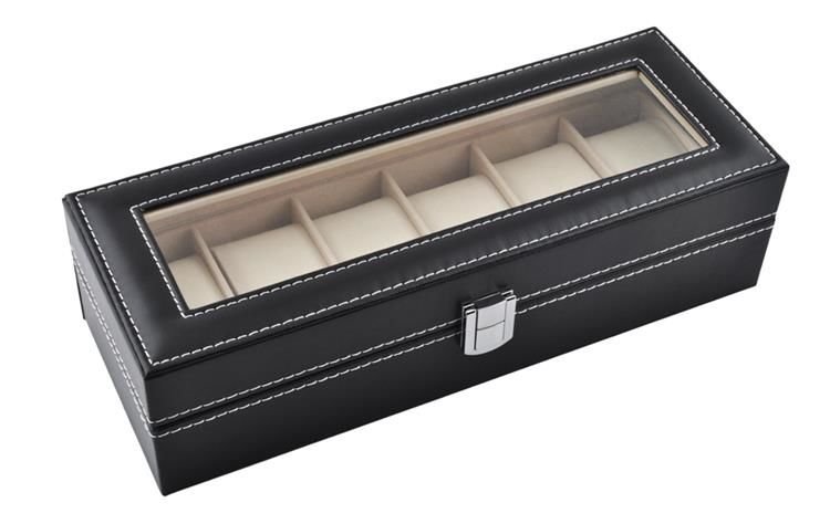 Organizator pentru ceasuri cu 6 compartimente piele ecologica negru 2 4