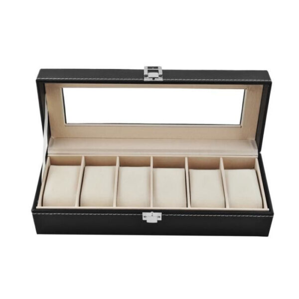 Organizator pentru ceasuri cu 6 compartimente, piele ecologica, negru - imagine 6