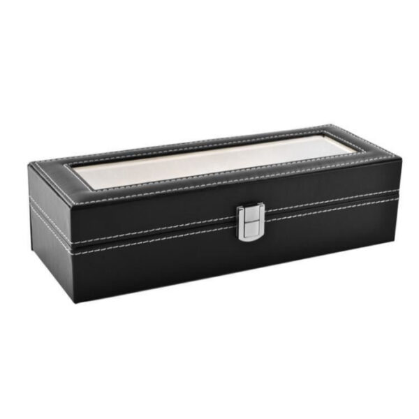 Organizator pentru ceasuri cu 6 compartimente, piele ecologica, negru - imagine 7