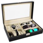Organizator pentru ceasuri si ochelari, 6 compartimente ceasuri, 3 compartimente ochelari, eco-piele, Negru