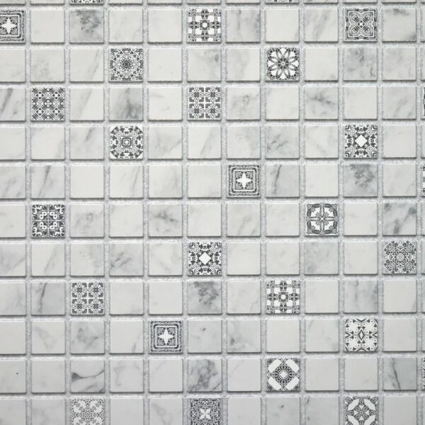 Panou decorativ, PVC, model mozaic, nuante gri si alb, 96x48.5cm - imagine 6