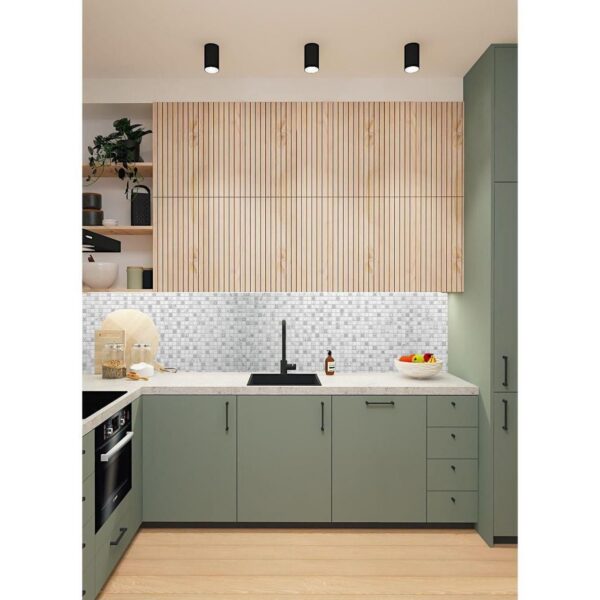 Panou decorativ, PVC, model mozaic, nuante gri si alb, 96x48.5cm - imagine 3