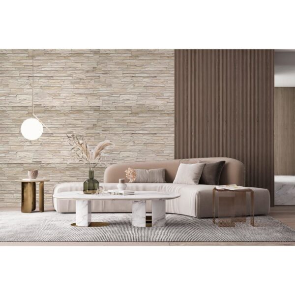 Panou decorativ, PVC, model piatra 3D, nuante crem, 96x48.5 cm - imagine 3
