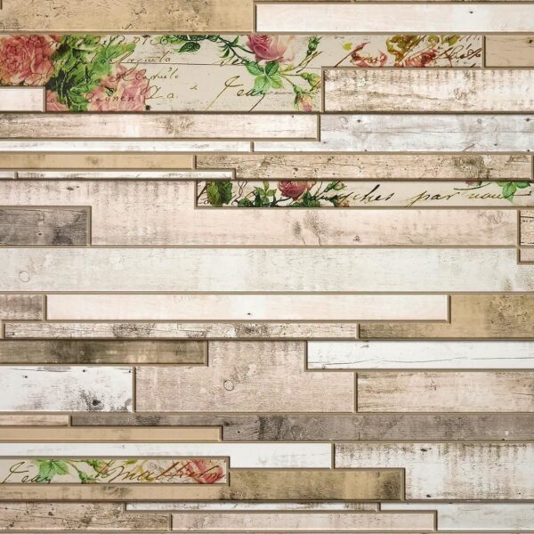 Panou decorativ, PVC, model piatra 3D, flori roz, 96x48.5cm - imagine 6