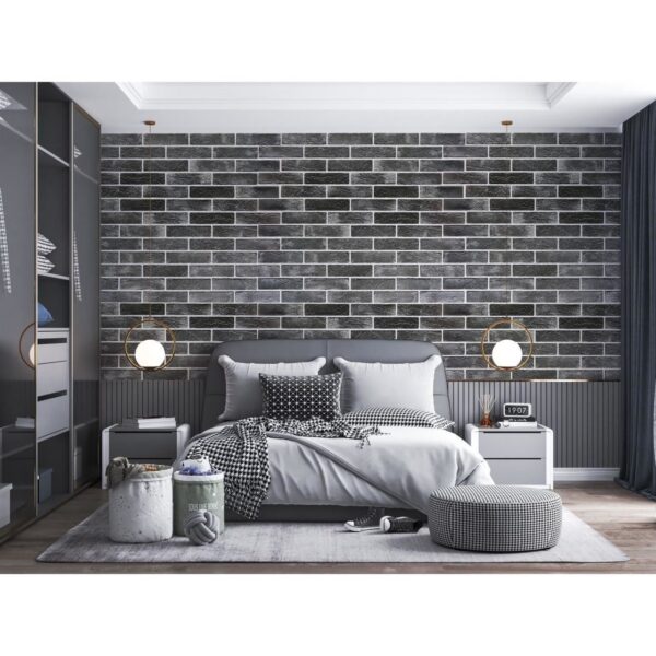 Panou decorativ, PVC, model caramida 3D, negru, 96x48.5cm - imagine 3