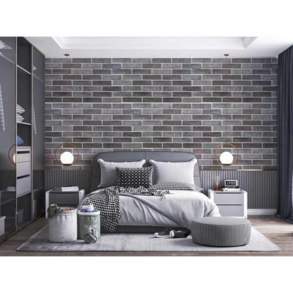 Panou decorativ, PVC, model caramida 3D, nuante cenusiu inchis, 96x48.5cm - imagine 4