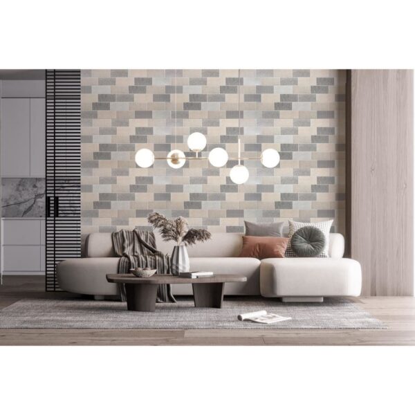 Panou decorativ, PVC, model textil 3D, nuante gri pastel, 96x48.5cm - imagine 3