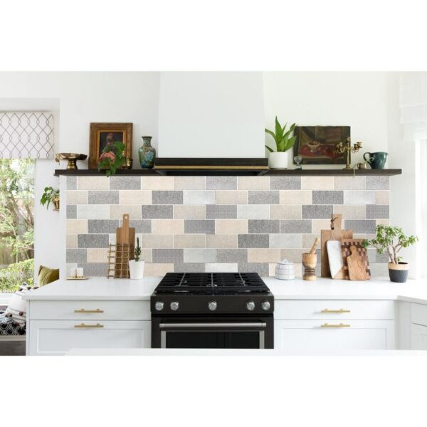 Panou decorativ, PVC, model textil 3D, nuante gri pastel, 96x48.5cm - imagine 2