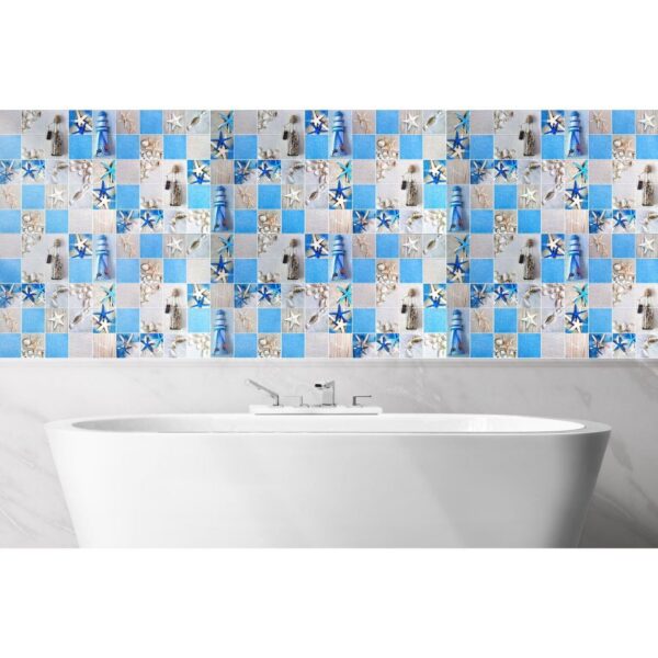Panou decorativ, PVC, model exotic, albastru si bej, 96x48.5cm - imagine 7