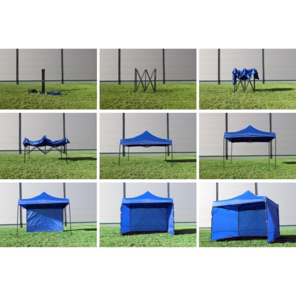 Pavilion pentru gradina/comercial, cadru metalic, 3 pereti, pliabil, albastru, 3x3x3.16 m - imagine 6