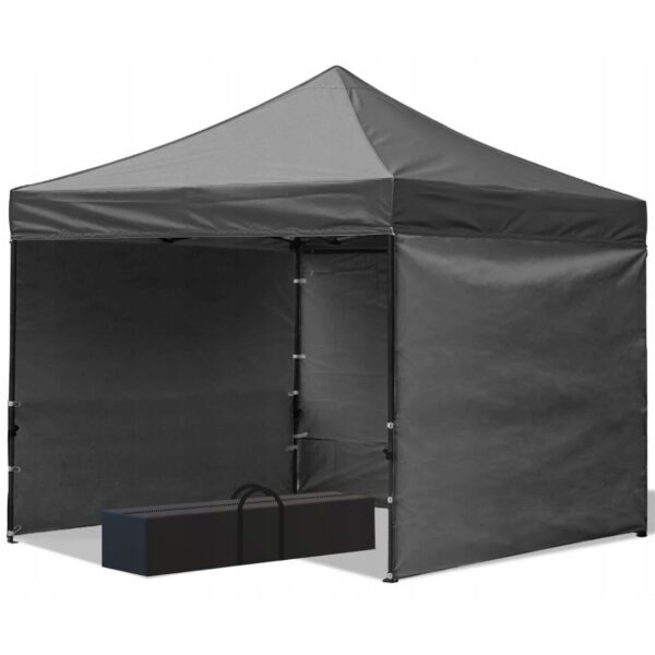 Pavilion pentru gradina/comercial, cadru metalic, 3 pereti, pliabil, gri, 3x3x3.16 m - imagine 4