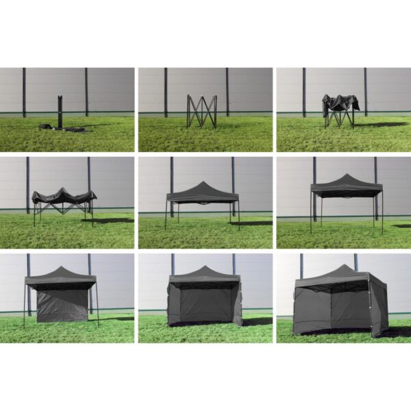 Pavilion pentru gradina/comercial, cadru metalic, 3 pereti, pliabil, gri, 3x3x3.16 m - imagine 6
