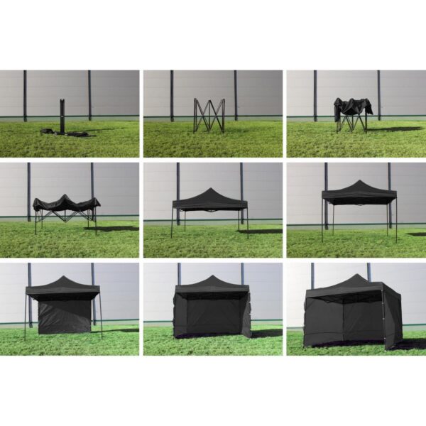 Pavilion pentru gradina/comercial, cadru metalic, 3 pereti, pliabil, negru, 3x3x3.16 m - imagine 4