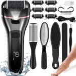 Pila electrica penru calcaie Soulima SilkySkin, Acumulator, Set Multifunctional, 6 Capete Interschimbabile, 2 viteze, Display LED, ergonomic, Negru