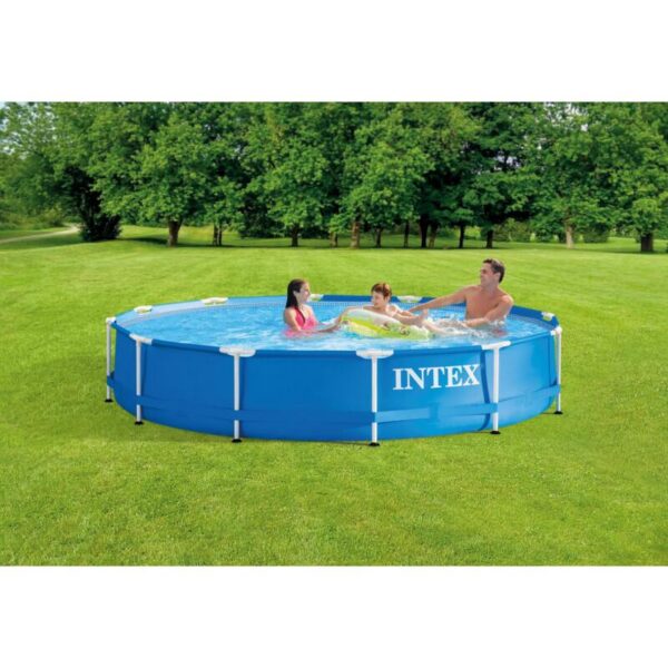 Piscina structura metalica, rotunda, cu filtru, pompa, albastru, 366x76 cm, Intex Metal Frame - imagine 3