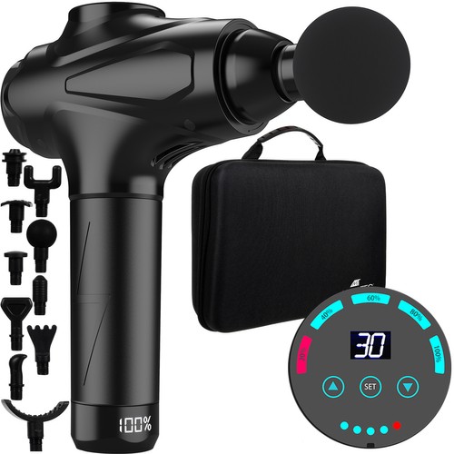 Pistol de masaj profesional cu afisaj LCD Malatec PRO 10 capete diferite 30 viteze reglabile acumulator 45W 3