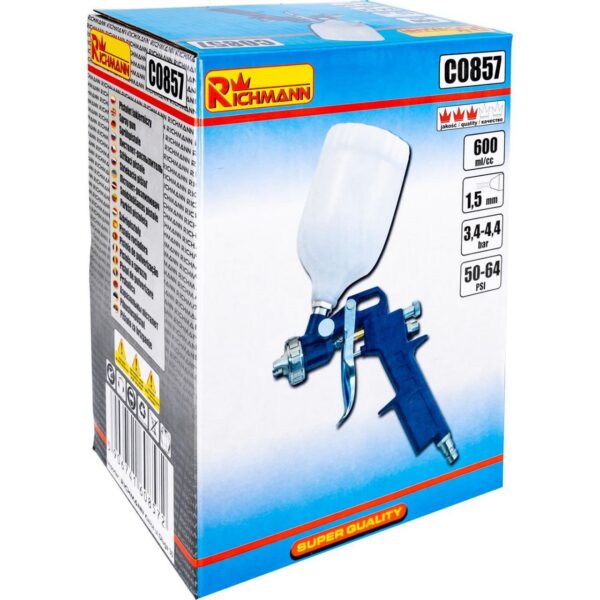 Pistol de vopsit, mini, vas superior, plastic, 0.6 L, 1.5 mm, Richmann  - imagine 2