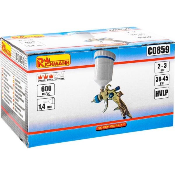 Pistol de vopsit, mini, vas superior, plastic, HVLP, 0.6 L, 1.4 mm, Richmann  - imagine 2