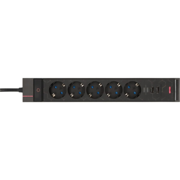 Prelungitor Brennenstuhl Gaming GSL 05 USB, 5 prize, 2 USB, 2.4A, Iluminare LED, 1,5m Buton On/Off, Incarcare rapida - imagine 2