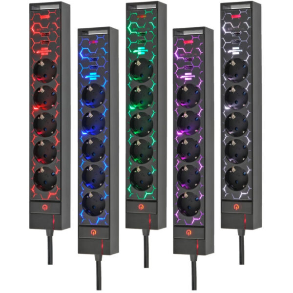 Prelungitor Brennenstuhl Gaming GSL 05 USB, 5 prize, 2 USB, 2.4A, Iluminare LED, 1,5m Buton On/Off, Incarcare rapida - imagine 3