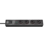 Prelungitor Brennenstuhl Hugo 4 prize, Protectie supratensiune, Intrerupator, 2 m, Negru