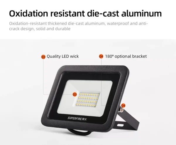 Proiector LED Superfire 30W, 2400 lm, 32 Leduri, lumina alb-rece 6000K - imagine 2