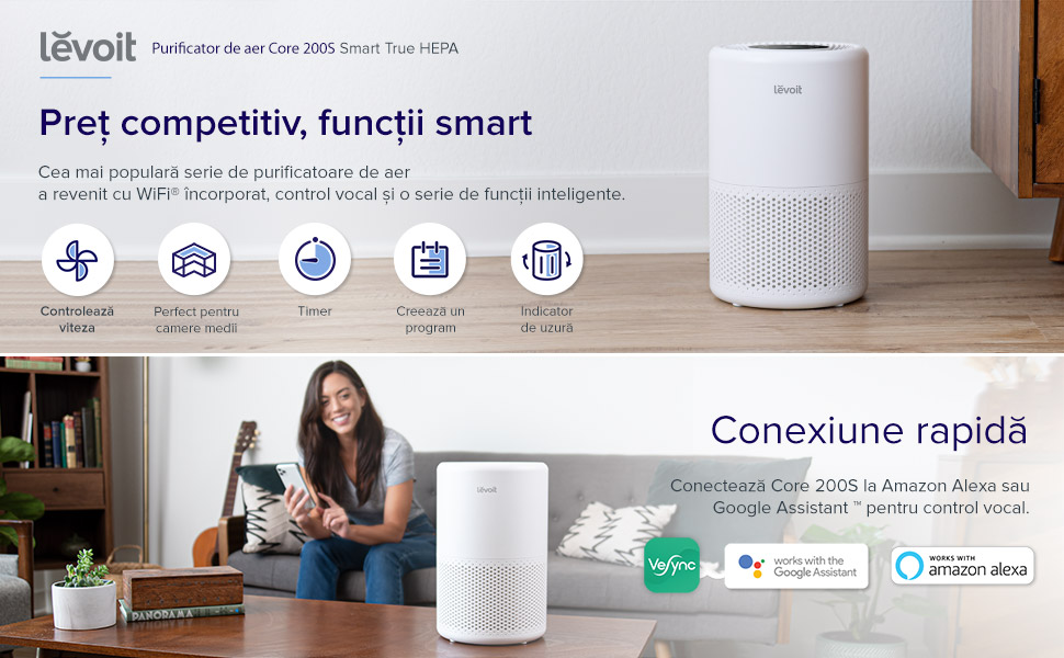 Purificator de Aer Smart Levoit Core 200S Wi-Fi, Filtru 3 in 1 True HEPA H13, Carbon Activ, Super Silent, Alexa, Google Home, Touch Screen, Alb 1 Purificator de Aer Smart Levoit Core 200S Wi Fi Filtru 3 in 1 True HEPA H13 Carbon Activ Super Silent Alexa Google Home Touch Screen 5