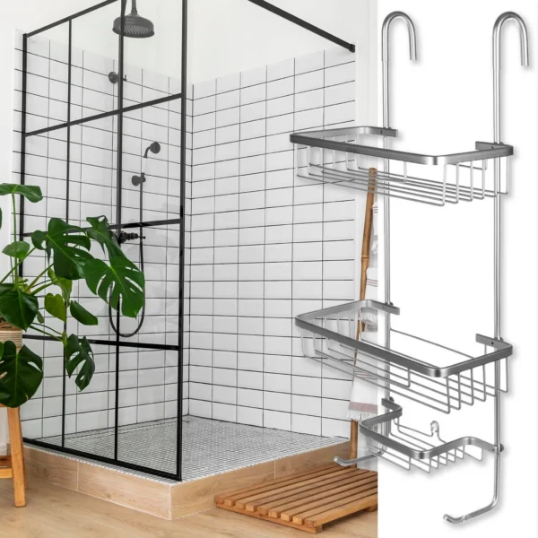 Raft pentru dus suspendat din aluminiu, 3 niveluri, 63cm, argintiu - imagine 2