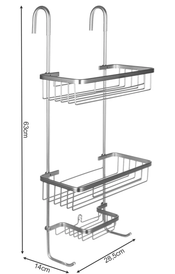Raft pentru dus suspendat din aluminiu, 3 niveluri, 63cm, argintiu - imagine 10